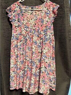 SHEIN Pink, Blue & White Floral Flutter Dress